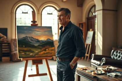 a distinguished pierce brosnan appearing in his elegant sophisticated current day persona stands