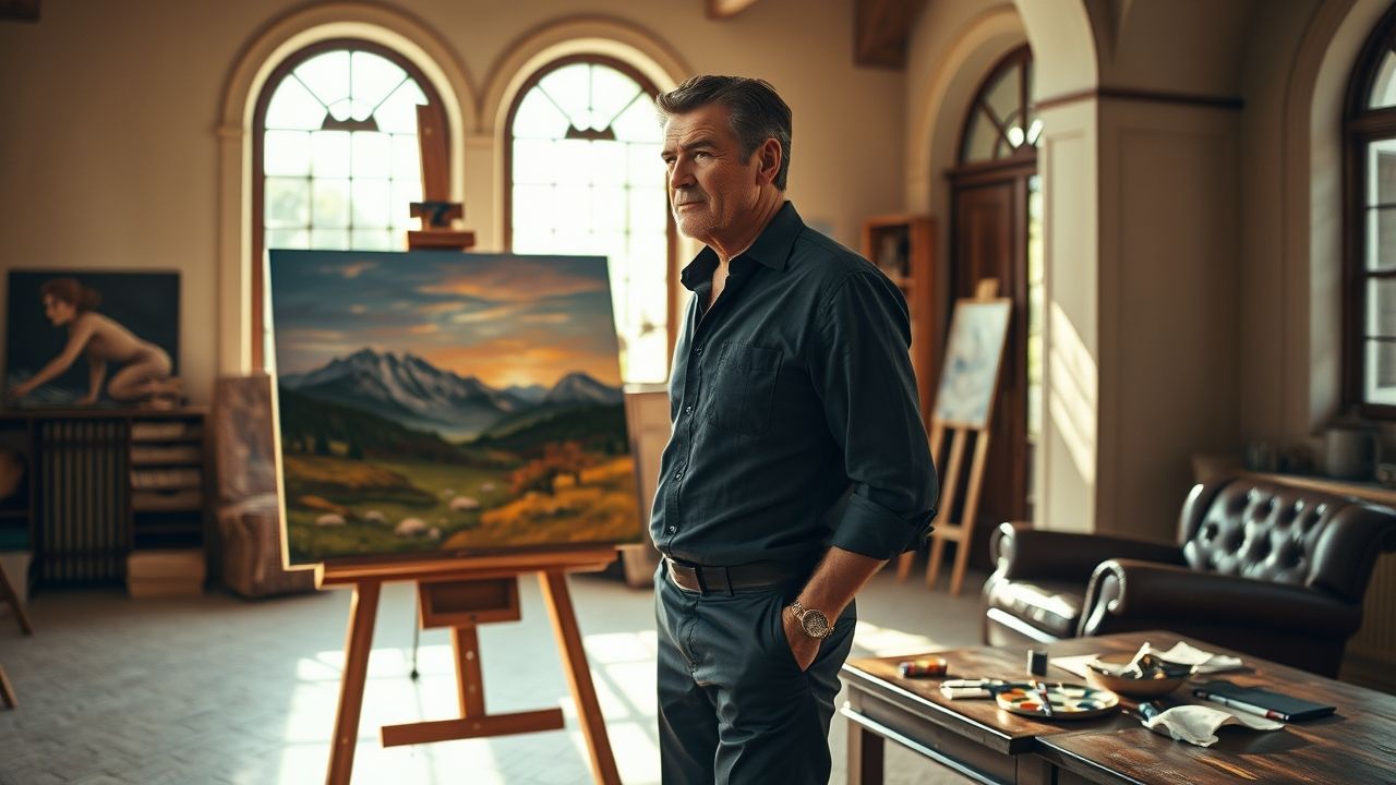 a distinguished pierce brosnan appearing in his elegant sophisticated current day persona stands