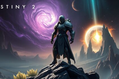 a highly detailed imposing destiny 2 guardian character armored in advanced intricate sci fi gear