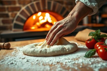 a highly detailed realistic wide angle photograph capturing the essence of pizza craftsmanship and