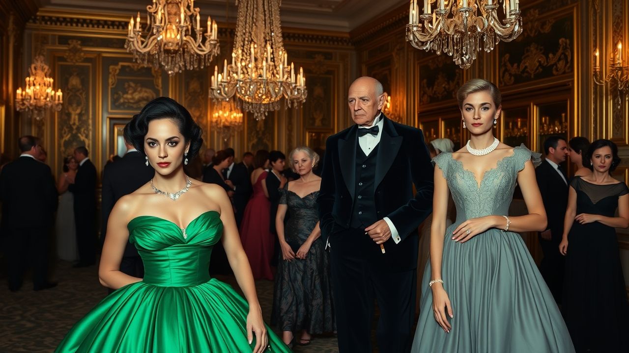 a lavish opulent ballroom scene in a late 19th century new york mansion at an elegant evening soci