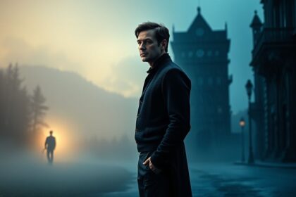 a wide cinematic landscape image illustrating the transformation and artistic evolution of an actor
