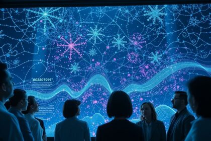 a wide cinematic landscape shot capturing a sophisticated contemporary data analysis environment