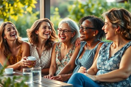 a wide high definition photorealistic image capturing a vibrant moment of genuine camaraderie amon