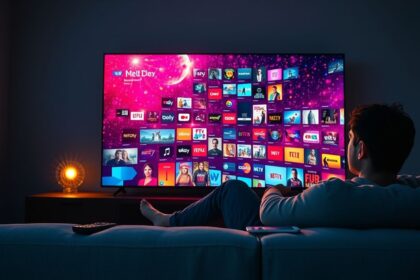 a wide high resolution cinematic shot captures a cozy modern living room at twilight a single in