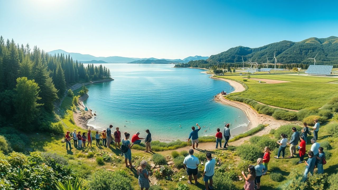 a wide panoramic landscape image portraying a vibrant and healthy earth the scene seamlessly integ