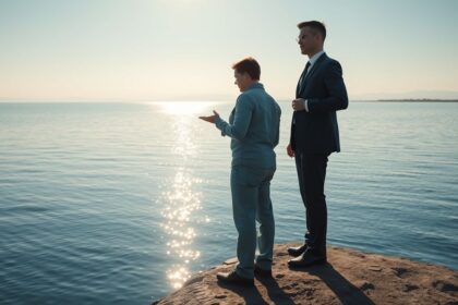 a wide realistic landscape image depicting a scene of guidance and hope in the immediate foregroun
