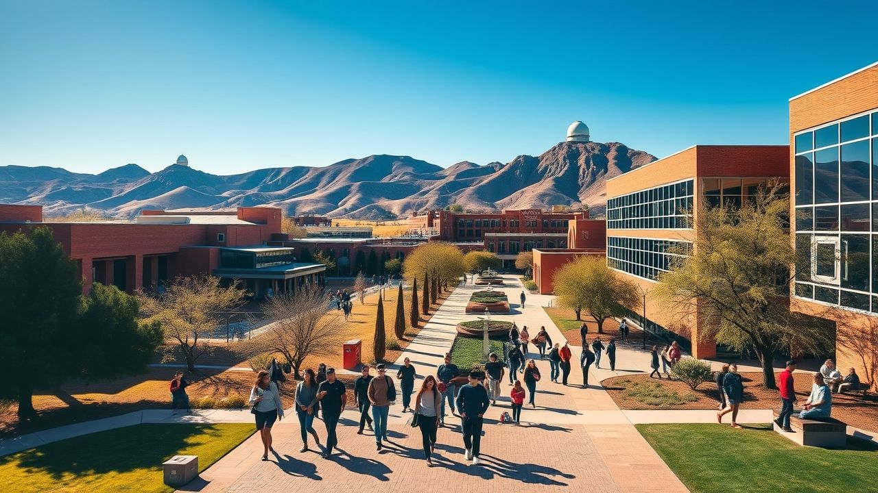 a wide realistic landscape photograph of the vibrant university of arizona campus under a brilliant