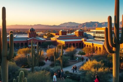 a wide sweeping landscape photograph capturing the vibrant essence of the university of arizona cam