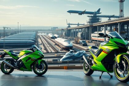 a wide sweeping landscape shot depicting the immense multifaceted industrial might of kawasaki hea
