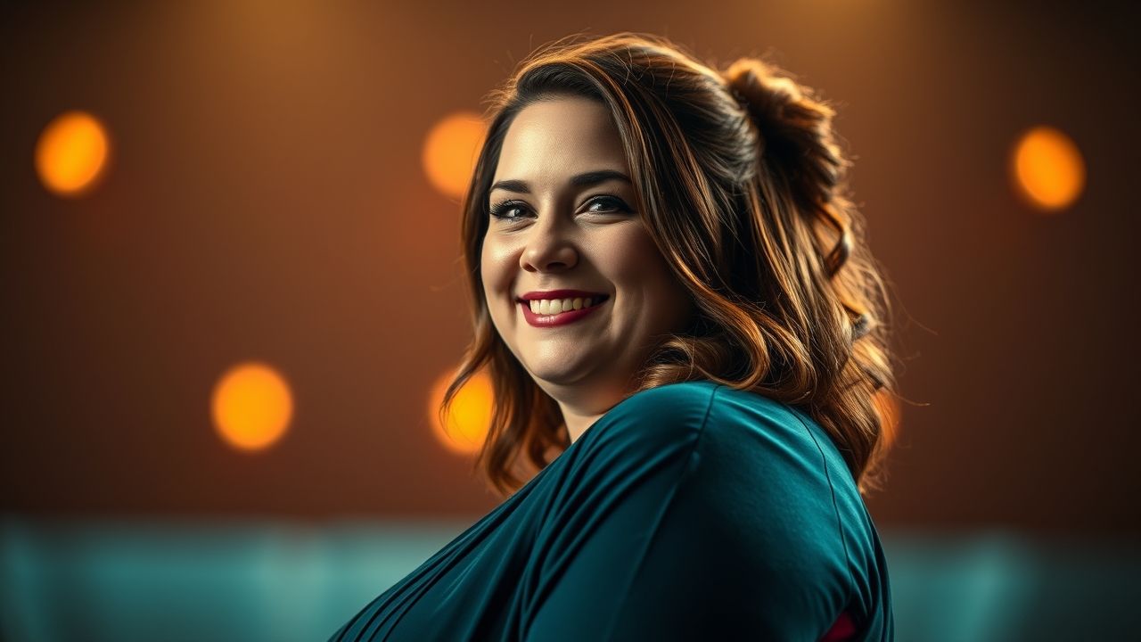 a captivating wide landscape portrait of chrissy metz radiating warmth authenticity and confid