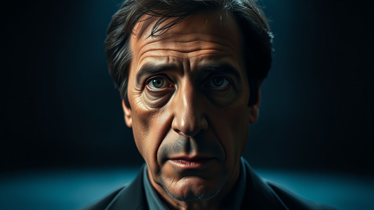 a highly detailed cinematic portrait of a mature al pacino depicted in a wide landscape format h