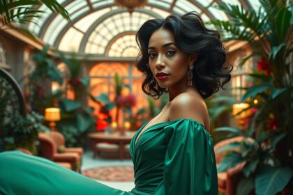 a wide cinematic portrait of kali uchis embodying her iconic blend of vintage glamour and modern a