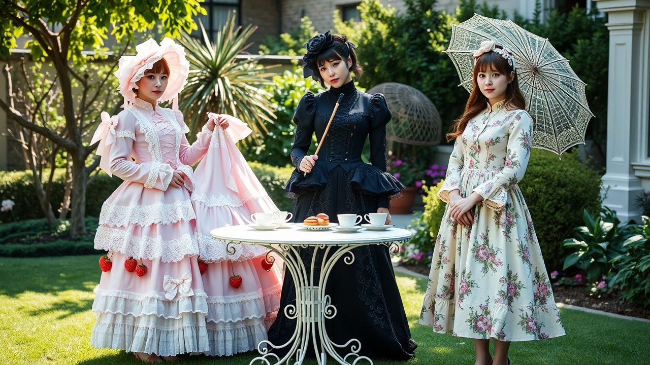 a wide high definition photograph capturing three distinct individuals elegantly dressed in japanes